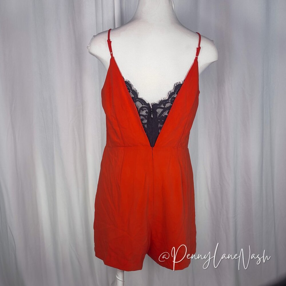 Bebe Poy Sleeveless Lace Back Romper Poppy Red - Picture 5 of 10